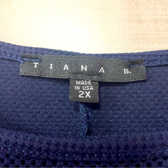 Tiana B. Navy Blue Textured Cap Sleeve A-Line Dress Sz 2X - Picture 3 of 5